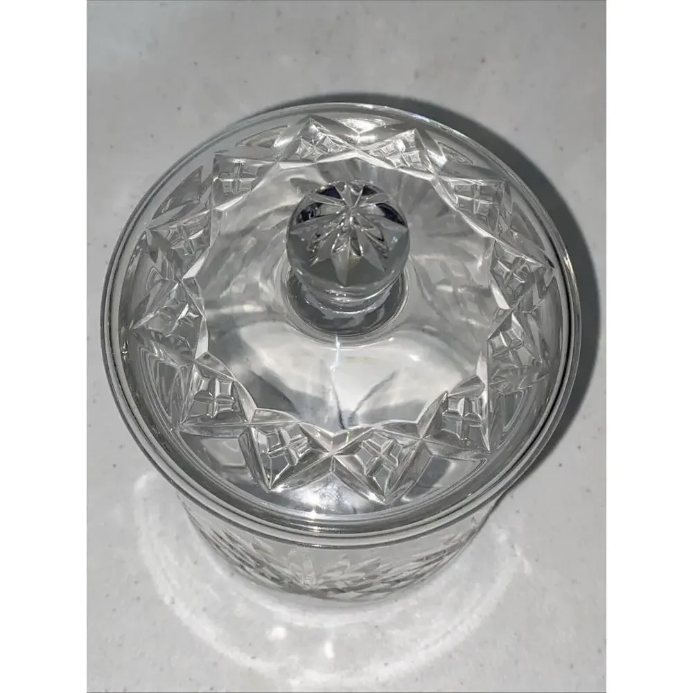 Vintage Lead Crystal Canister Jar‎ Dish With Lid Etched Clear Heavy 6.5”
